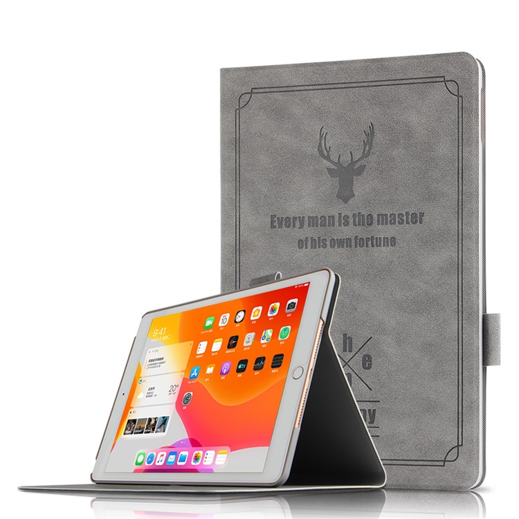 Deer Imprint Skin Ultra-thin PU Leather + PC Tablet Casing Shell for iPad 10.2 (2019) - Grey-4