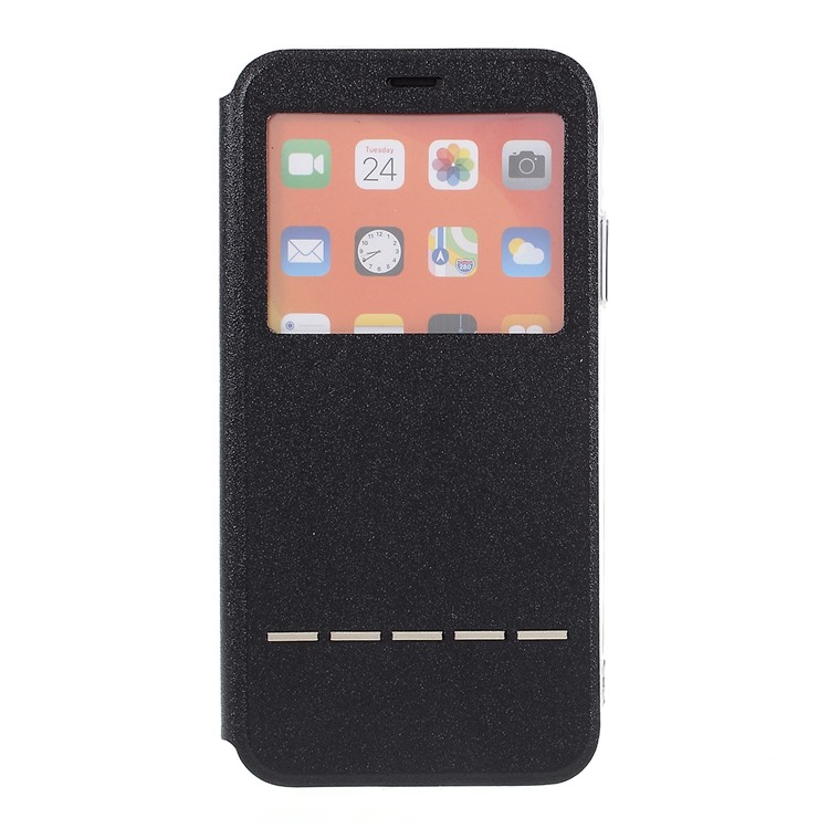 View Window Touch Slide Leather Stand Phone Cover Casing for iPhone 11 6.1 inch - Black-2