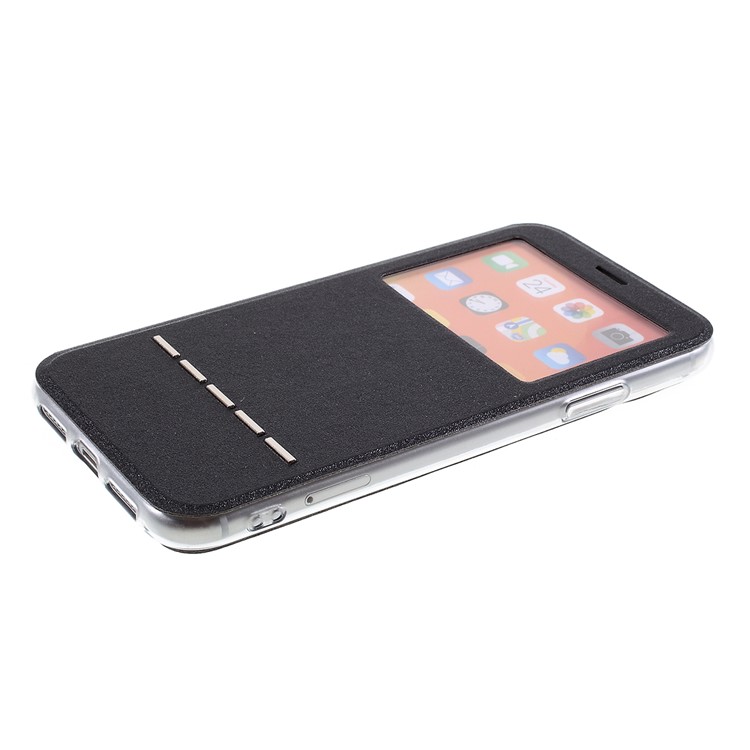 View Window Touch Slide Leather Stand Phone Cover Casing for iPhone 11 6.1 inch - Black-4