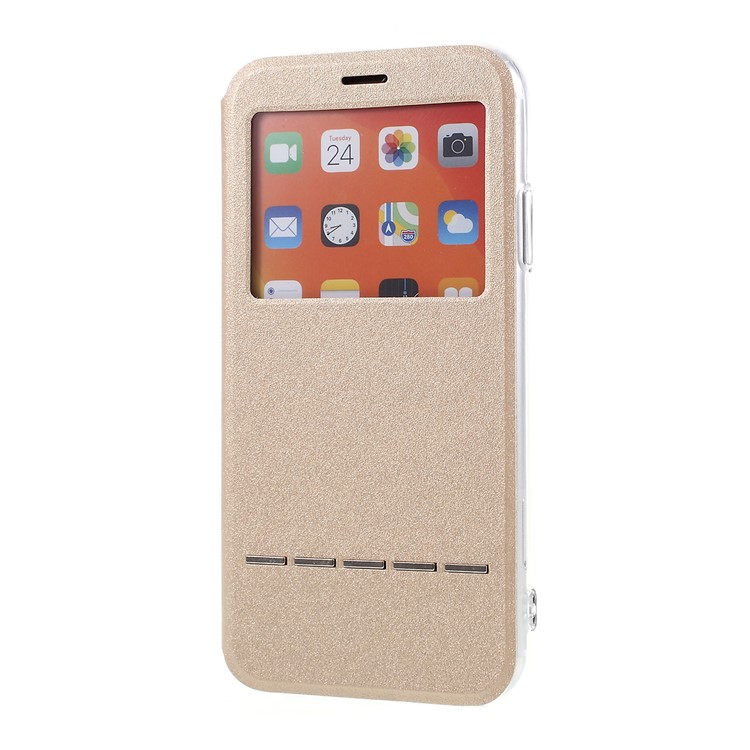 View Window Touch Slide Leather Stand Phone Cover Casing for iPhone 11 6.1 inch - Gold-1