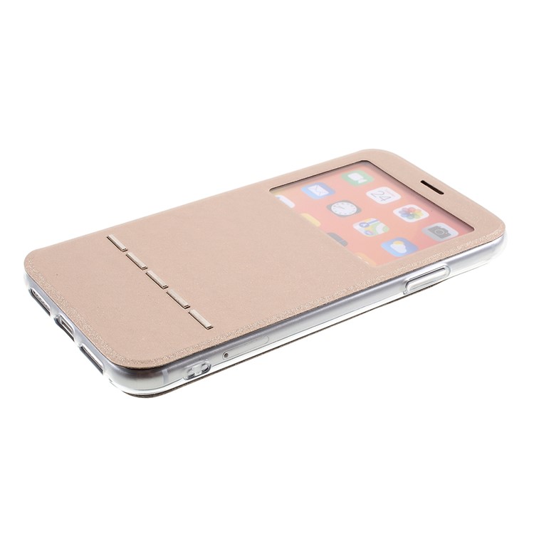 View Window Touch Slide Leather Stand Phone Cover Casing for iPhone 11 6.1 inch - Gold-3