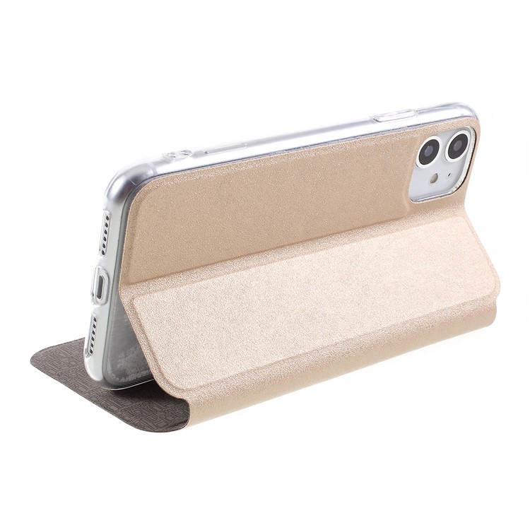 View Window Touch Slide Leather Stand Phone Cover Casing for iPhone 11 6.1 inch - Gold-4