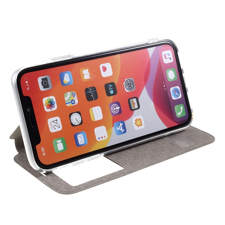 View Window Touch Slide Leather Stand Phone Cover Casing for iPhone 11 6.1 inch - Gold-5