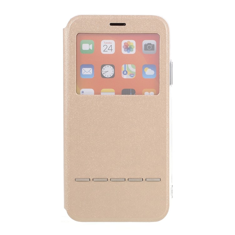View Window Touch Slide Leather Stand Phone Cover Casing for iPhone 11 6.1 inch - Gold-6