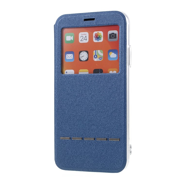 View Window Touch Slide Leather Stand Phone Cover Casing for iPhone 11 6.1 inch - Blue-1