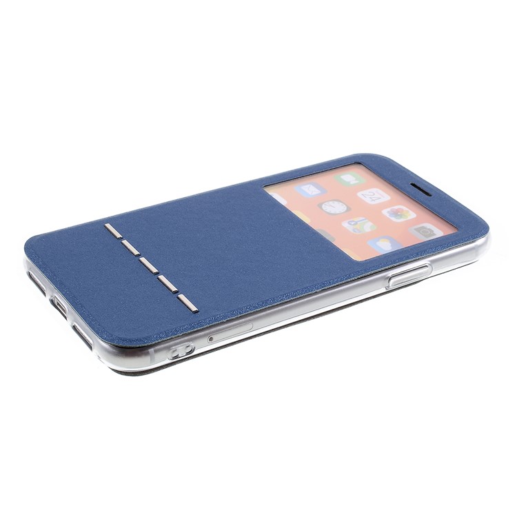 View Window Touch Slide Leather Stand Phone Cover Casing for iPhone 11 6.1 inch - Blue-3