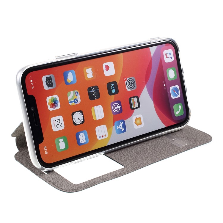 View Window Touch Slide Leather Stand Phone Cover Casing for iPhone 11 6.1 inch - Blue-5