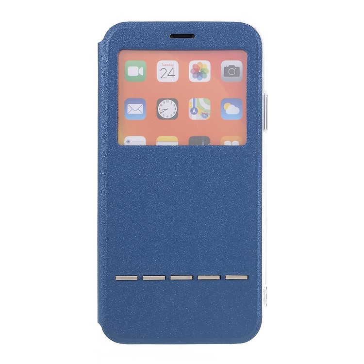 View Window Touch Slide Leather Stand Phone Cover Casing for iPhone 11 6.1 inch - Blue-6