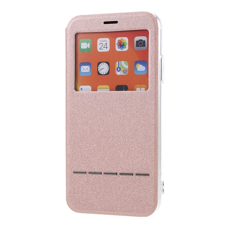 View Window Touch Slide Leather Stand Phone Cover Casing for iPhone 11 6.1 inch - Rose Gold-1