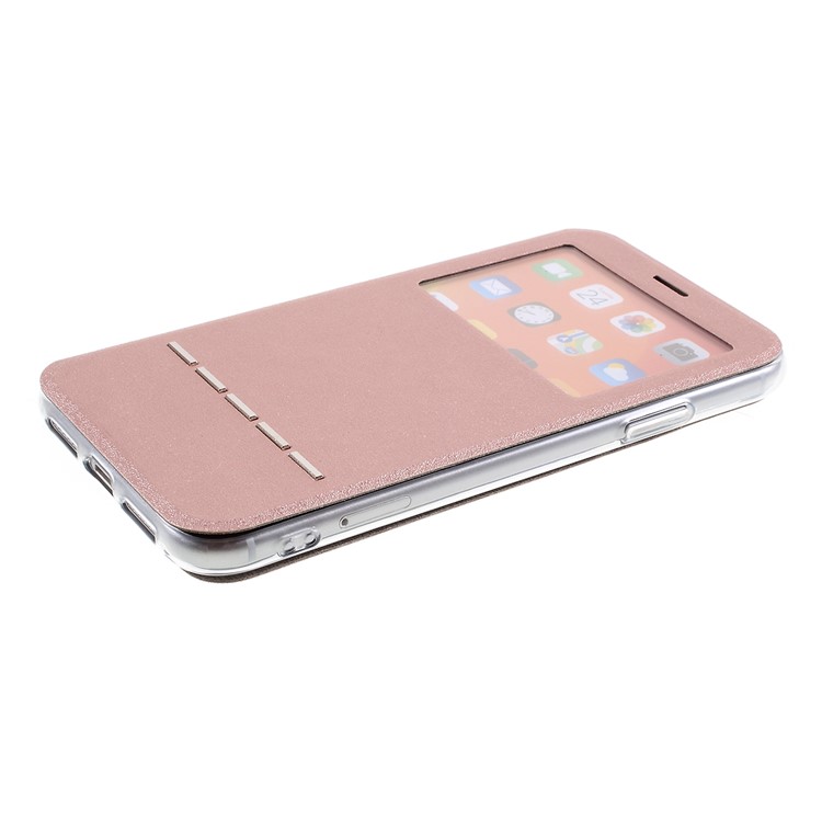 View Window Touch Slide Leather Stand Phone Cover Casing for iPhone 11 6.1 inch - Rose Gold-3