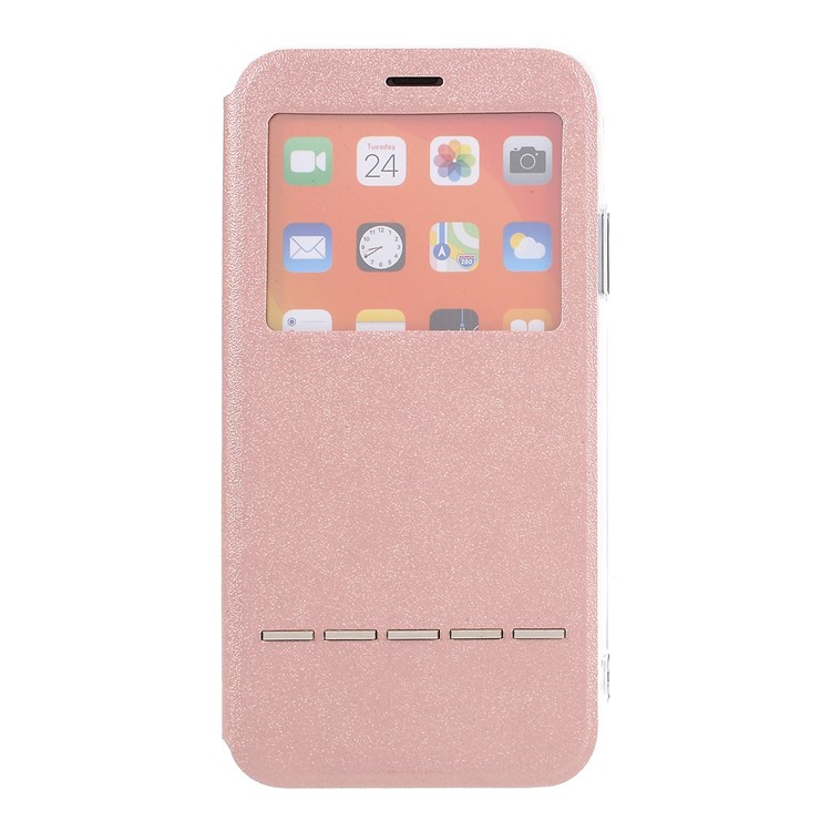 View Window Touch Slide Leather Stand Phone Cover Casing for iPhone 11 6.1 inch - Rose Gold-6