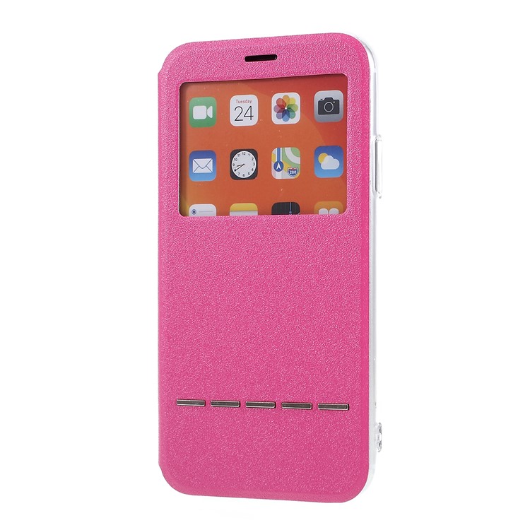 Finestra In Pelle Tocco Di Scorrimento Del Basamento Del Telefono Cassa Copertura Per L'iphone 11 Da 6.1 Pollici - Rosa-1