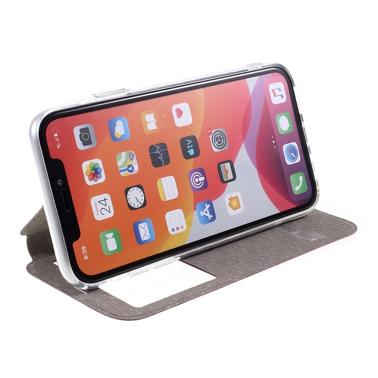 Finestra In Pelle Tocco Di Scorrimento Del Basamento Del Telefono Cassa Copertura Per L'iphone 11 Da 6.1 Pollici - Rosa-5