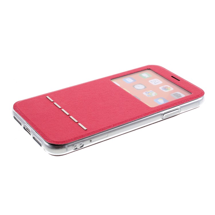 View Window Touch Slide Leather Stand Phone Cover Casing for iPhone 11 6.1 inch - Red-3