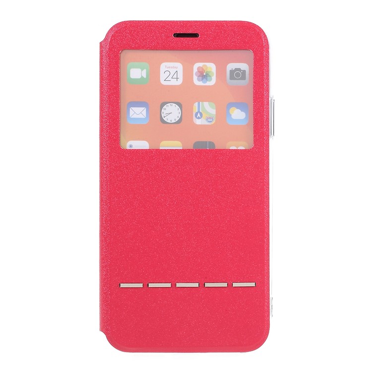 View Window Touch Slide Leather Stand Phone Cover Casing for iPhone 11 6.1 inch - Red-4