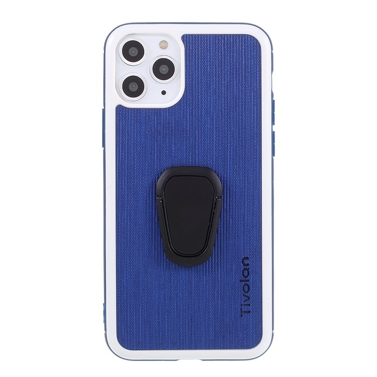 TIVOLAN PU Leather Coated TPU Case with Ring Holder Kickstand for iPhone 11 Pro Max 6.5 inch - Blue-1
