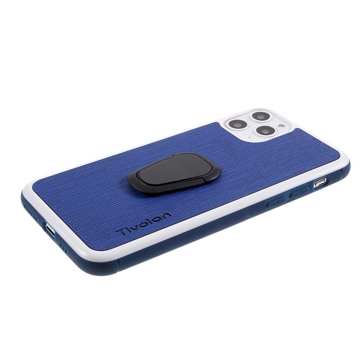 TIVOLAN PU Leather Coated TPU Case with Ring Holder Kickstand for iPhone 11 Pro Max 6.5 inch - Blue-4