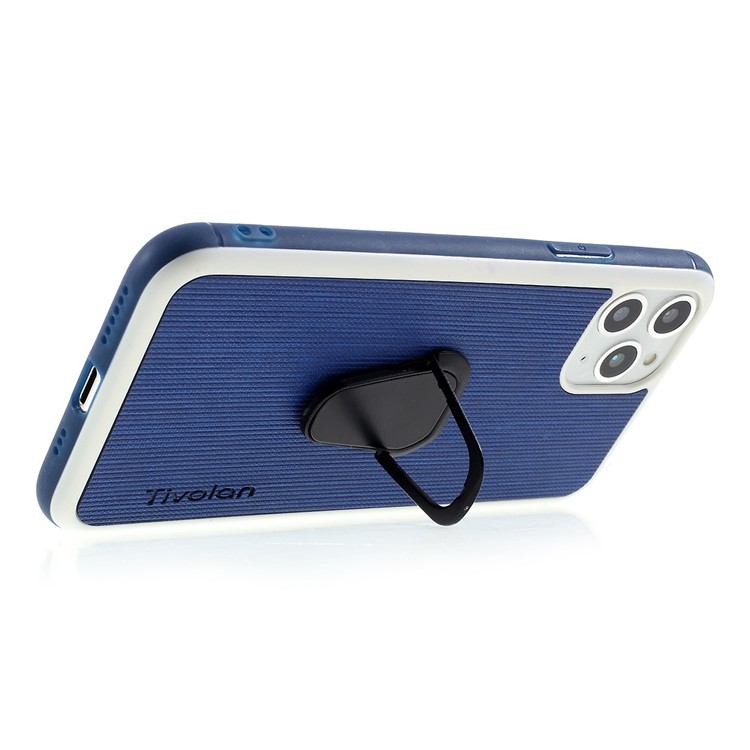 TIVOLAN PU Leather Coated TPU Case with Ring Holder Kickstand for iPhone 11 Pro Max 6.5 inch - Blue-5