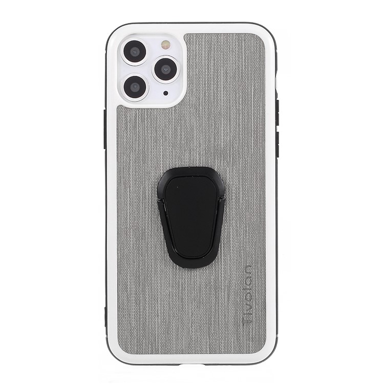 TIVOLAN PU Leather Coated TPU Case with Ring Holder Kickstand for iPhone 11 Pro Max 6.5 inch - Grey-1