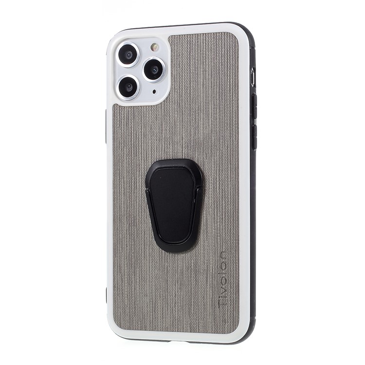 TIVOLAN PU Leather Coated TPU Case with Ring Holder Kickstand for iPhone 11 Pro Max 6.5 inch - Grey-2