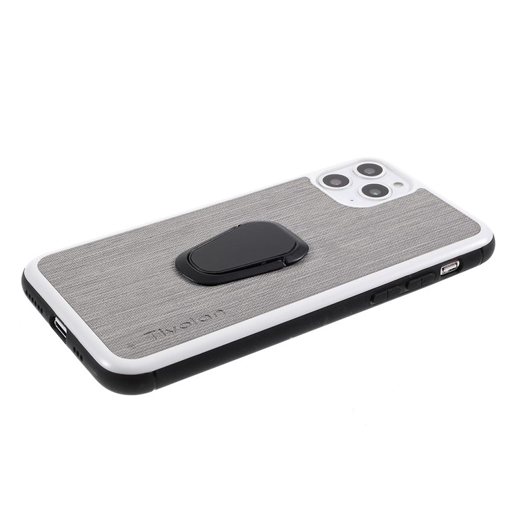 TIVOLAN PU Leather Coated TPU Case with Ring Holder Kickstand for iPhone 11 Pro Max 6.5 inch - Grey-4