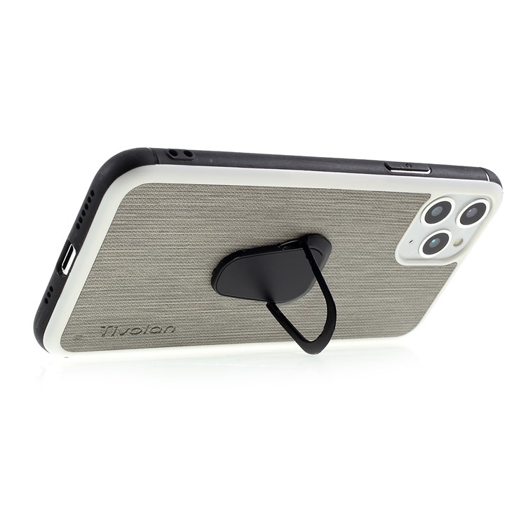 TIVOLAN PU Leather Coated TPU Case with Ring Holder Kickstand for iPhone 11 Pro Max 6.5 inch - Grey-5