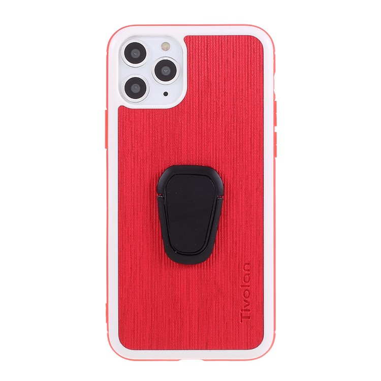 TIVOLAN PU Leather Coated TPU Case with Ring Holder Kickstand for iPhone 11 Pro Max 6.5 inch - Red-1
