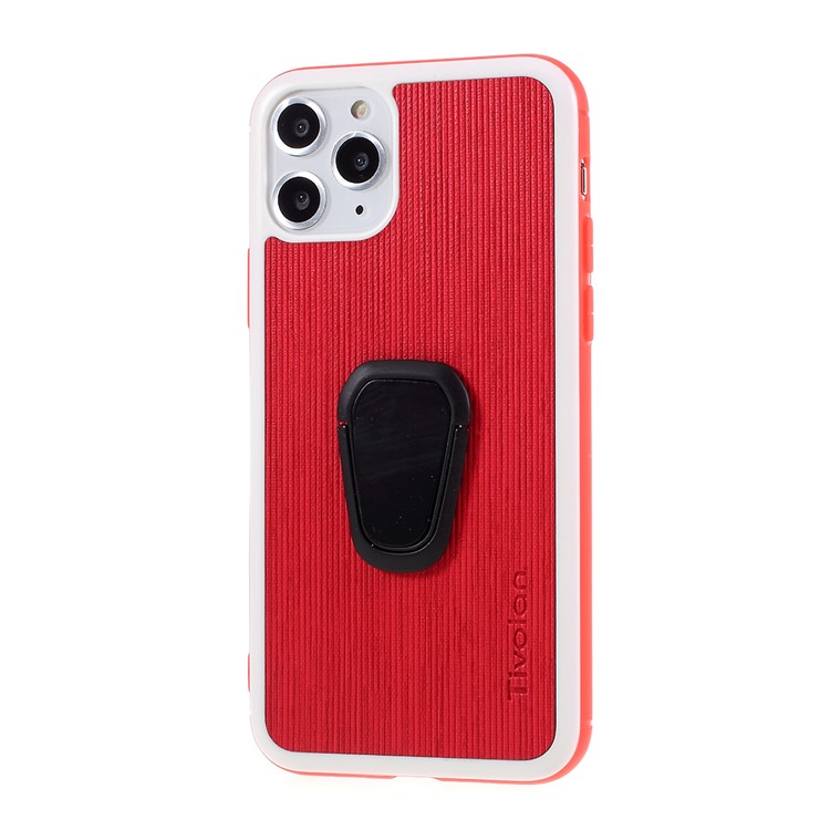 TIVOLAN PU Leather Coated TPU Case with Ring Holder Kickstand for iPhone 11 Pro Max 6.5 inch - Red-2