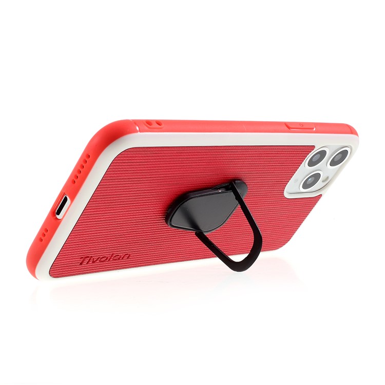 TIVOLAN PU Leather Coated TPU Case with Ring Holder Kickstand for iPhone 11 Pro Max 6.5 inch - Red-5