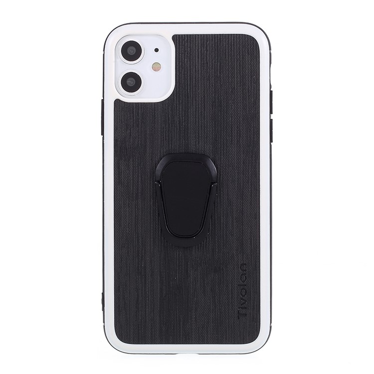 TIVOLAN PU Leather Coated TPU Phone Case with Ring Holder Kickstand for iPhone 11 6.1 inch - Black-2