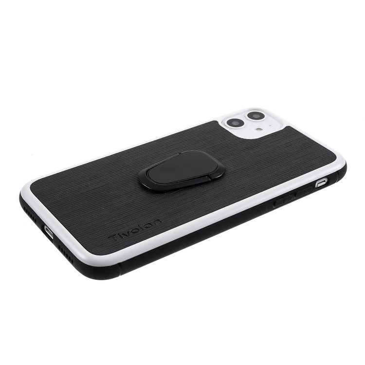 TIVOLAN PU Leather Coated TPU Phone Case with Ring Holder Kickstand for iPhone 11 6.1 inch - Black-5
