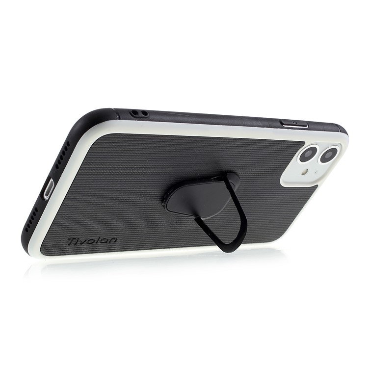 TIVOLAN PU Leather Coated TPU Phone Case with Ring Holder Kickstand for iPhone 11 6.1 inch - Black-7