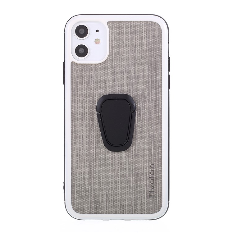 TIVOLAN PU Leather Coated TPU Phone Case with Ring Holder Kickstand for iPhone 11 6.1 inch - Grey-1