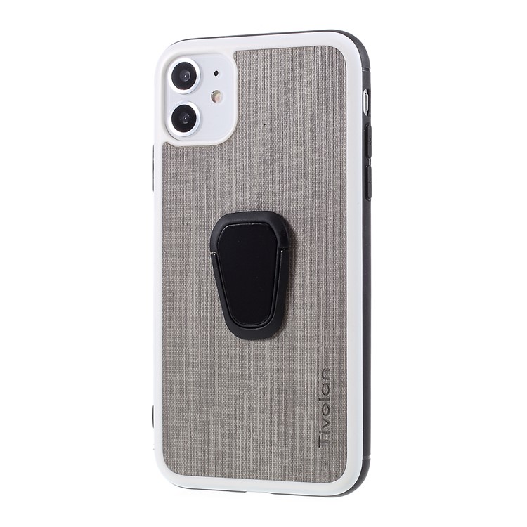 TIVOLAN PU Leather Coated TPU Phone Case with Ring Holder Kickstand for iPhone 11 6.1 inch - Grey-2