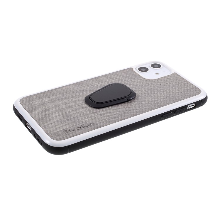 TIVOLAN PU Leather Coated TPU Phone Case with Ring Holder Kickstand for iPhone 11 6.1 inch - Grey-4