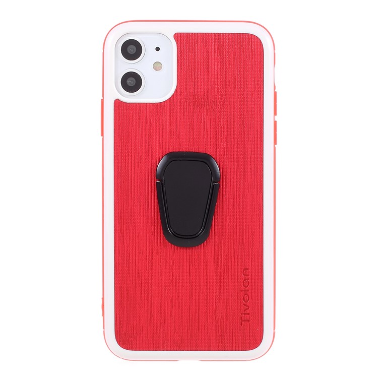 TIVOLAN PU Leather Coated TPU Phone Case with Ring Holder Kickstand for iPhone 11 6.1 inch - Red-1