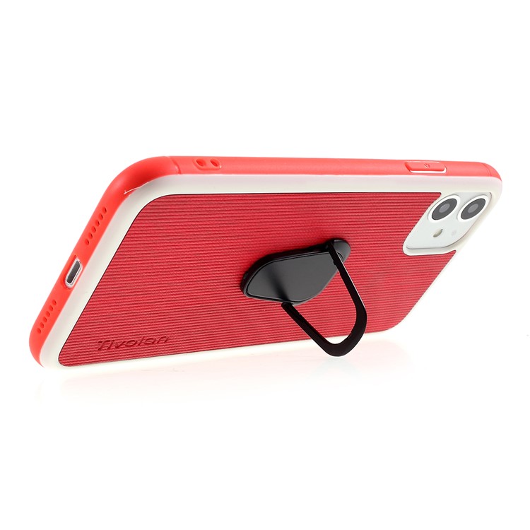 TIVOLAN PU Leather Coated TPU Phone Case with Ring Holder Kickstand for iPhone 11 6.1 inch - Red-5