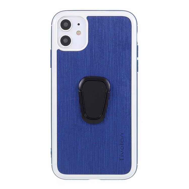 TIVOLAN PU Leather Coated TPU Phone Case with Ring Holder Kickstand for iPhone 11 6.1 inch - Blue-1