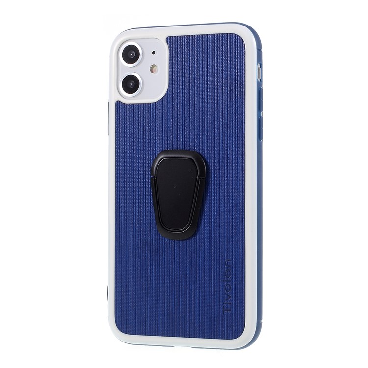 TIVOLAN PU Leather Coated TPU Phone Case with Ring Holder Kickstand for iPhone 11 6.1 inch - Blue-2