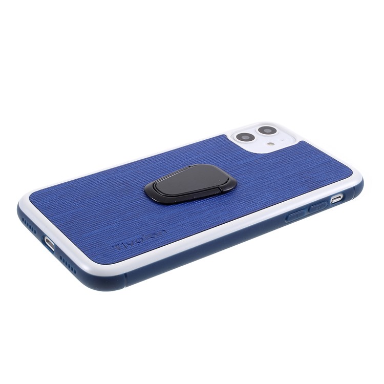 TIVOLAN PU Leather Coated TPU Phone Case with Ring Holder Kickstand for iPhone 11 6.1 inch - Blue-4