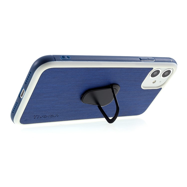TIVOLAN PU Leather Coated TPU Phone Case with Ring Holder Kickstand for iPhone 11 6.1 inch - Blue-5