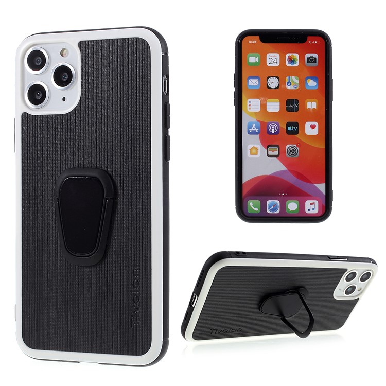 TIVOLAN PU Leather Coated TPU Cover with Ring Holder Kickstand for iPhone 11 Pro 5.8 inch - Black-1