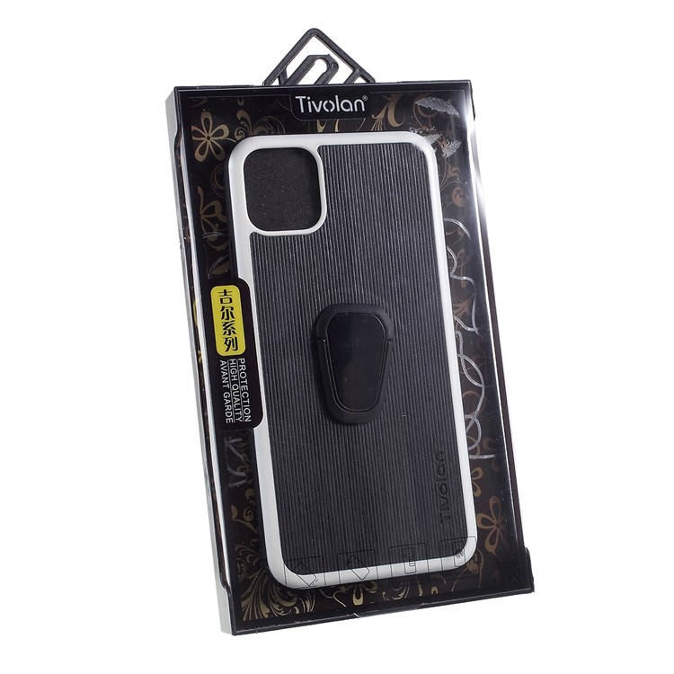 TIVOLAN PU Leather Coated TPU Cover with Ring Holder Kickstand for iPhone 11 Pro 5.8 inch - Black-9