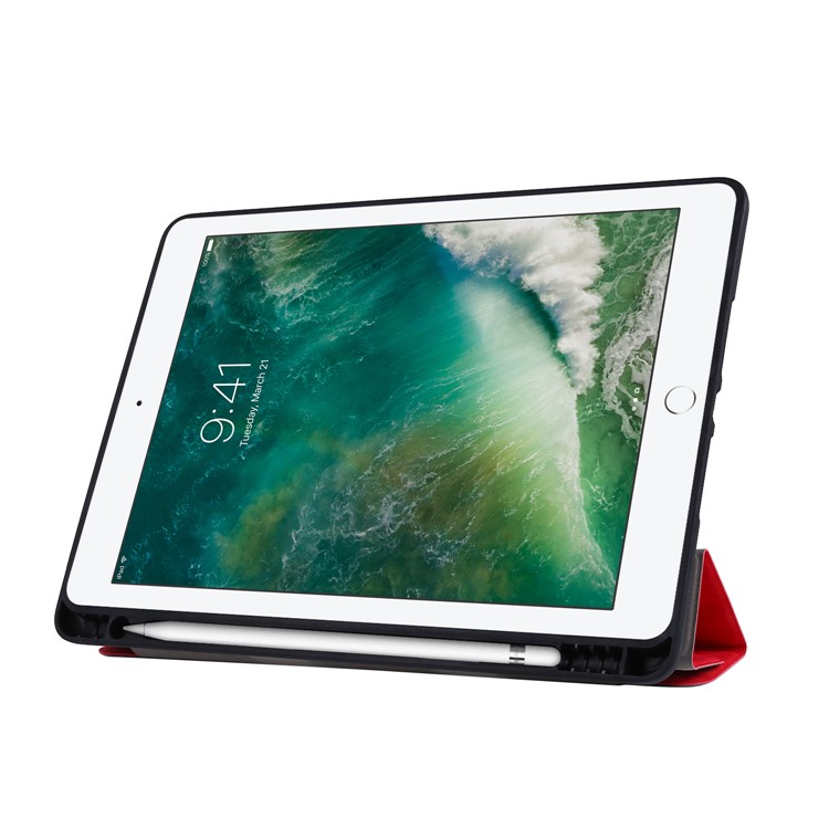 PU Leather Stand Tablet Case Shell with Pen Slot for iPad 10.2 (2019) - Red-9
