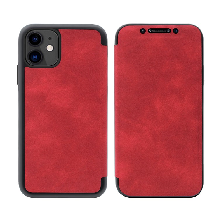 Auto-absorbed PU Leather + TPU Full Screen Protection Phone Case for iPhone 11 6.1-inch - Red