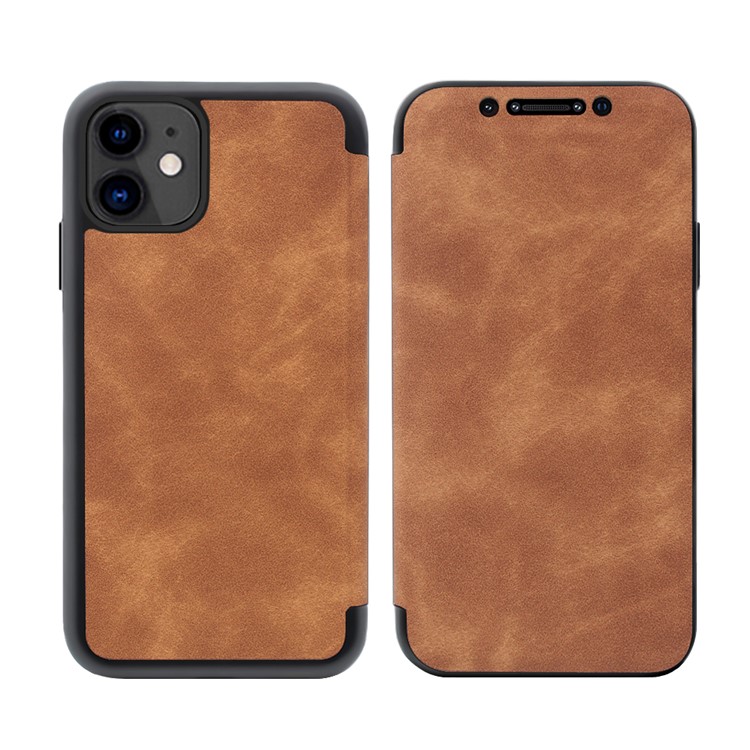 Auto-absorbed PU Leather + TPU Full Screen Protection Phone Case for iPhone 11 6.1-inch - Brown