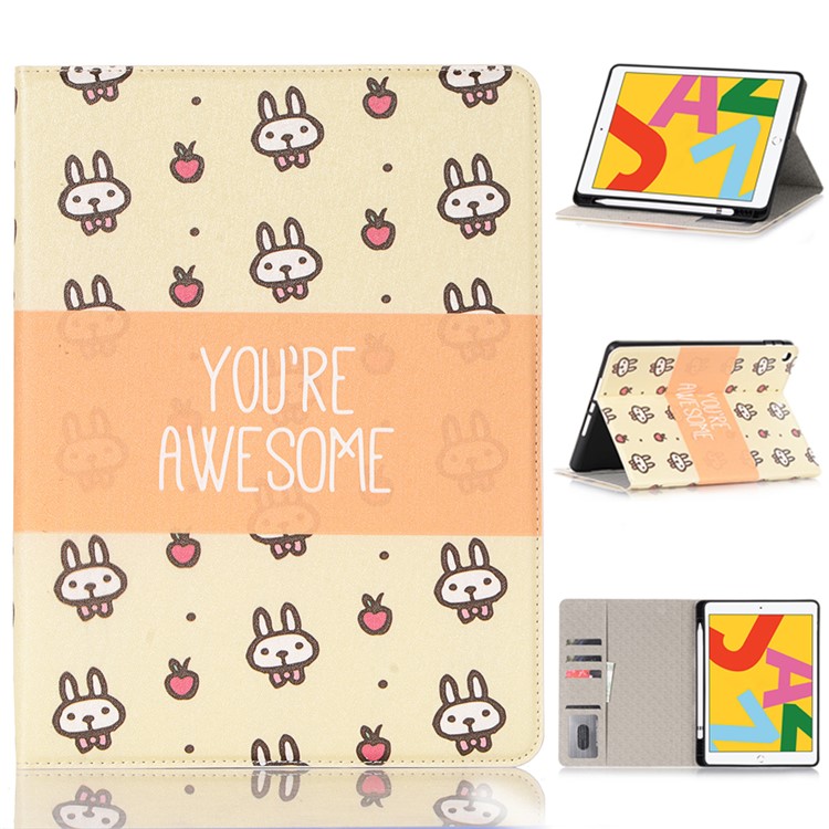 For iPad 10.2 (2019) Cartoon Embossed Pattern Smart Leather Tablet Case - Rabbits and Characters-1