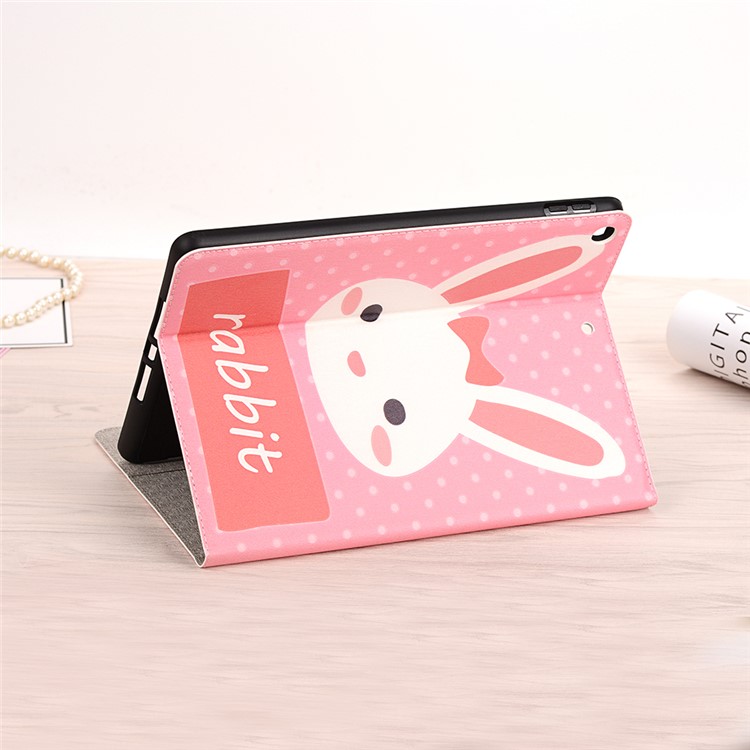 For iPad 10.2 (2019) Cartoon Embossed Pattern Smart Leather Tablet Case - Pink Rabbit-6