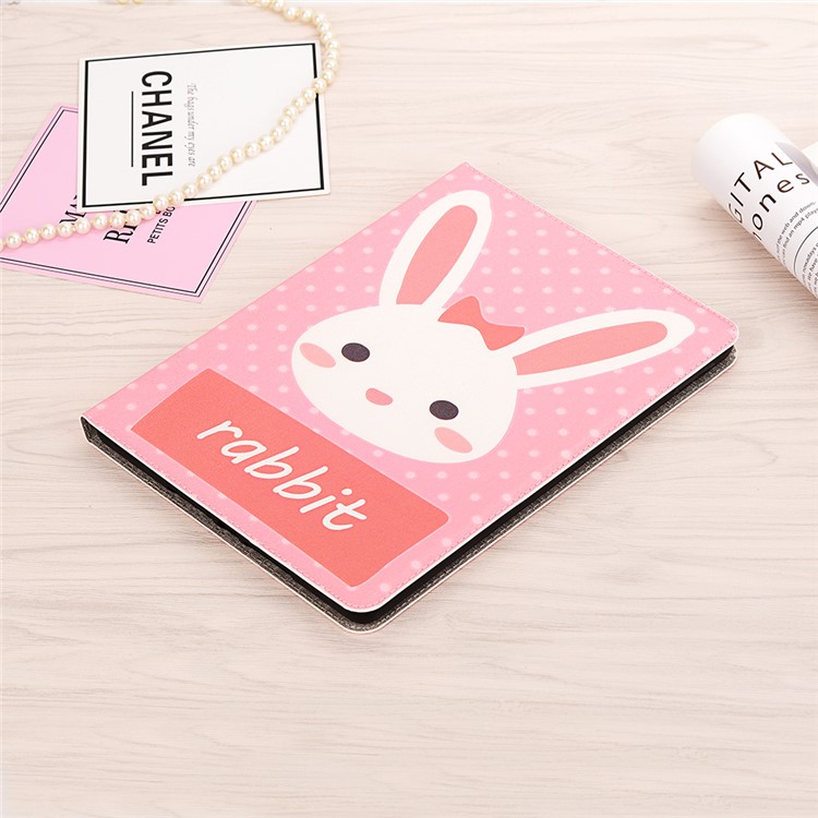For iPad 10.2 (2019) Cartoon Embossed Pattern Smart Leather Tablet Case - Pink Rabbit-7