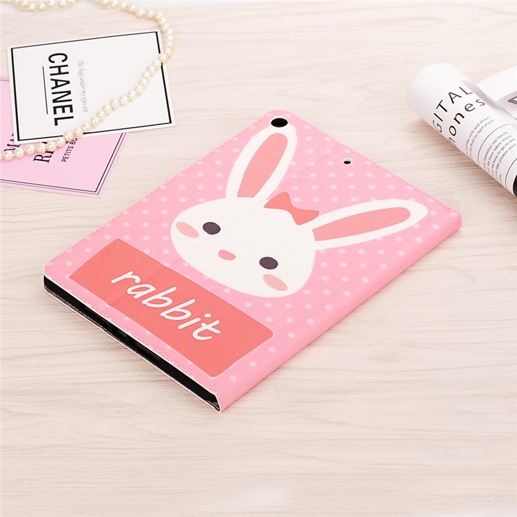 For iPad 10.2 (2019) Cartoon Embossed Pattern Smart Leather Tablet Case - Pink Rabbit-8
